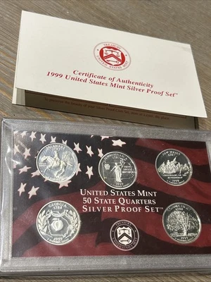 1999-S 90% Silver State Quarter  5 Coin Proof Set (No Box) - Image 1 of 4
