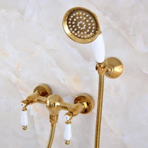 Gold Color Brass Wall Mounted Bathroom Hand Held Shower Faucet Mixer Tap mna979 - Picture 1 of 9