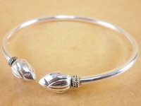 Handmade 925 Sterling Silver Torque Bangle Bracelet Cuff Beads Bali Style 7/" 3mm