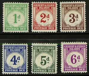 Gilbert & Ellice Islands 1940 Scott # J1-J6 Mint Lightly Hinged Part Set - Picture 1 of 1