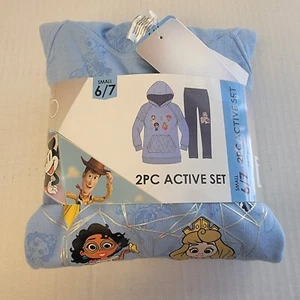 NWT Disney Princess Girls 2 Piece Active Set Blue Hoody Pullover & Pants Comfy - Picture 1 of 4