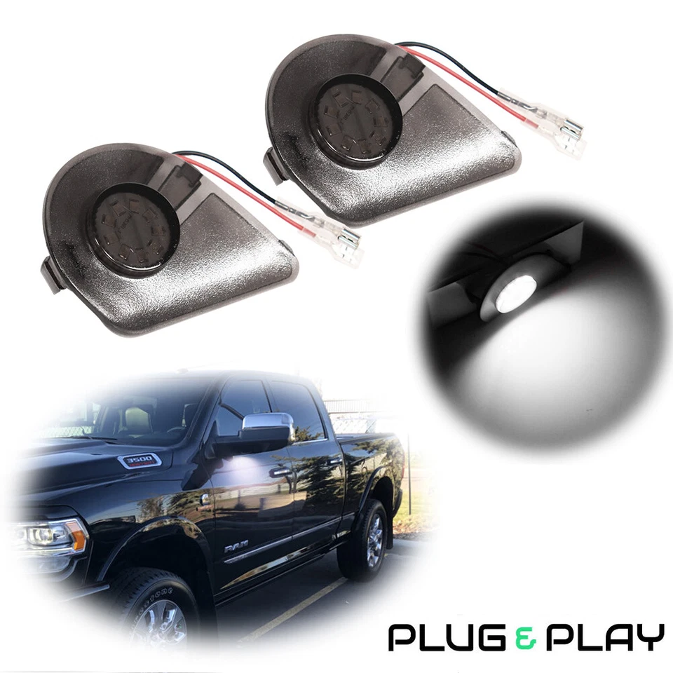 Luces de charco de espejo lateral de 2 piezas para camioneta Dodge Ram 10-19 1500 2500 3500 4500 5500 Foto 1 de 4
