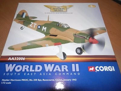 CORGI AVIATION 1:72 HAWKER HURRICANE MK IIC NO 258 SQN RACE COURSE CEYLON 1943 - Image 1 of 4
