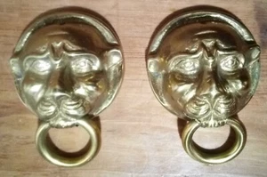 (15-7) VINTAGE PAIR OF HEAVY-DUTY SOLID BRASS DRAWER PULLS - Picture 1 of 15