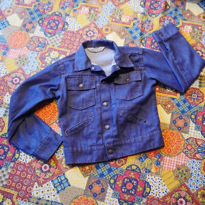 Chaqueta vaquera Demin vintage genial para niños - broches de presión de cobre cuello mariposa años 70 60 RAD Foto 1 de 3