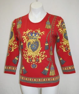 J. McLaughlin Signature Tee Shirt Red/Gold Eastbury Sz M NEW - Picture 1 of 8