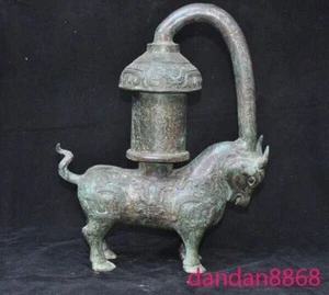 14" Cina dinastia Han articoli in bronzo testo bestia palazzo lanterna portacandele statua - Foto 1 di 17