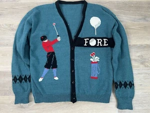 Golf Themen Strick Cardigan Pullover Herren großer Opa Knopfleiste 90er Golf - Bild 1 von 10