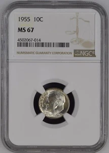 Moneda de diez centavos Roosevelt 1955 10C NGC MS67 4502067-014 - Imagen 1 de 2