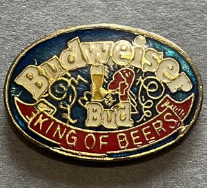 Vintage Budweiser Bud King of Beers Pin Revers goldfarben Metall & Emaille Sammlerstück - Bild 1 von 11