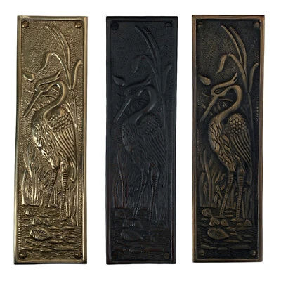 THE KINGS BAY Blue Heron Motif Push Plate in Solid Brass - The Marshland