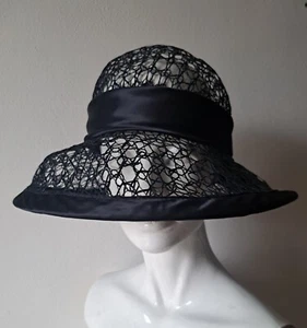 Cappello MARZI Firenze Vintage Rete Raso Elegante Cerimonia Largo Grande Italy - Foto 1 di 8