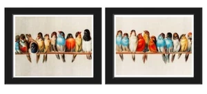 Vintage Birds Wall Art Print Set of 2 Beautiful Antique Red Cardinal Unframed - Picture 1 of 7