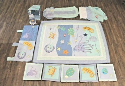 KIDSLINE SEA LIFE Quilt, Crib Skirt, Valance, Wall Hangings, Diaper Stacker, etc - Image 1 of 4