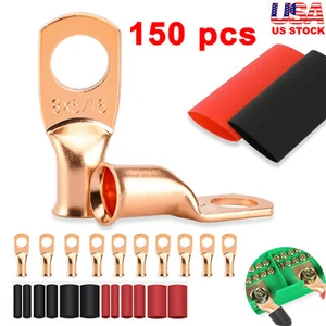 150pcs Copper Wire Lugs Battery Cable Ends Terminal Connectors Assortment Kit US - Picture 1 of 14