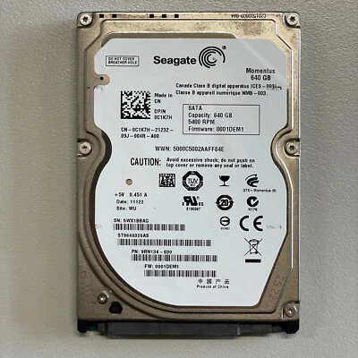 Seagate Momentus 640GB 2.5" SATA HDD 3.0Gbps 5400 RPM 8MB Cache ST9640320AS - Image 1 of 4