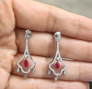 Pendientes colgantes de plata esterlina rubí rojo natural nuevos vendedor del Reino Unido 00705 - Imagen 1 de 5