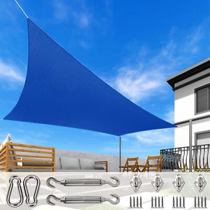 Blue Rectangle Sun Shade Sail Fabric Awning Top Canopy Custom 5' -24' W/6 in Kit - Picture 1 of 15