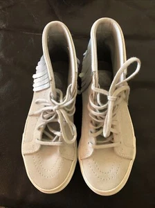 Vans Off The Wall Gray Leathet High Tops Fringe Size 2 - Picture 1 of 4