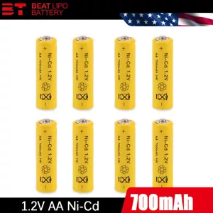 8pcs AA Rechargeable Batteries NiCd 700mAh 1.2v Solar Ni-Cd LED For Light Garden - Picture 1 of 3