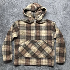 Asbell Jacket Mens Large Brown Plaid 1/4 Zip Pathfinder Wool Anorak Outdoors - Picture 1 of 11