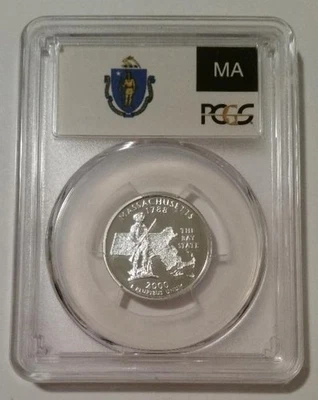 2000 S Silver Massachusetts State Quarter Proof PR69 DCAM PCGS Flag Label - Image 1 of 2