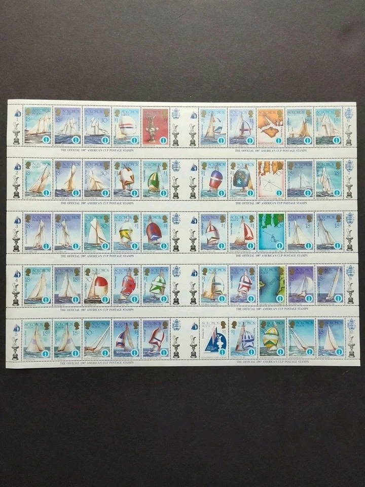 1987 年美洲杯邮票来自所罗门群岛,新鲜,完美。 — 第 1/1 张图片