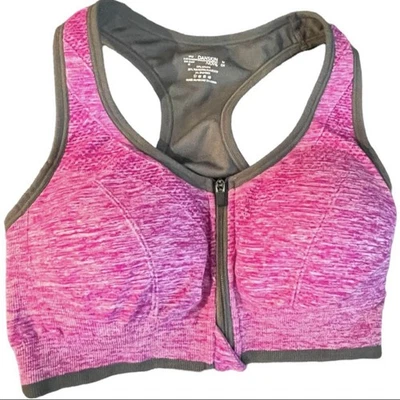 Sujetador deportivo Danskin rosa/gris espalda deportiva cremallera frontal poliéster/spandex talla pequeña Foto 1 de 4