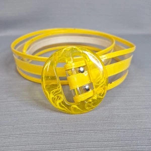 Vintage Yellow and Clear Plastic Vinyl Belt Clear Yellow Plastic Round Buckle - Picture 1 of 11