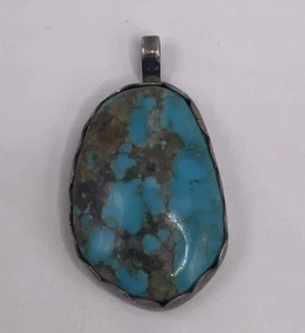 Vintage Sterling Silver 925 Turquoise Pendant Scalloped Bezel Setting (5.74g) - Picture 1 of 7