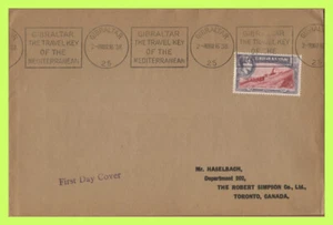Gibraltar 1938 KGVI 6d perf 13½d on First Day Cover to Canada - Picture 1 of 1