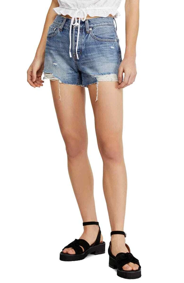 People Womens Sofia Denim Shorts Blue Size 24 Distressed Button Fly 335