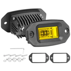 2x 4" Yellow Flush Mount LED Pods Work Light Bar Flood Driving Reverse Off Road  - Foto 1 di 13
