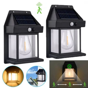 2X Solar Wall Light Tungsten Lantern Motion Sensor Outdoor Garden Security Lamp - Picture 1 of 13