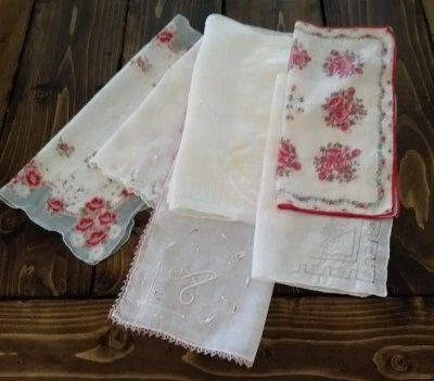 Lot of 6 Vintage Antique Handkerchiefs Floral Monogrammed Square - Image 1 of 4