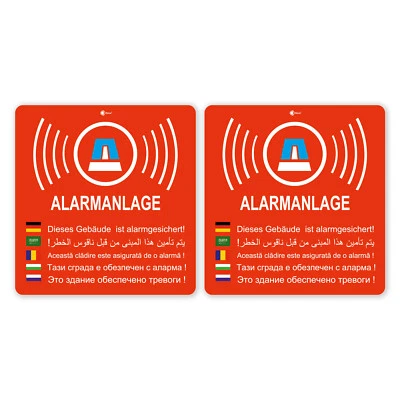 EASYDRUCK24 2 Aufkleber Alarmgesichert mehrsprachig, iSecur, Außenklebend, 6x6,3cm, hin_168