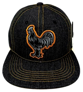 ROOSTER Snapback Cap Hat Cock Fight OSFM Black Denim NWT - Picture 1 of 3