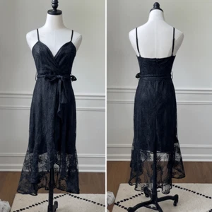 Favlux Black Metallic Lace Midi Length Cocktail Dress M L - Picture 1 of 9