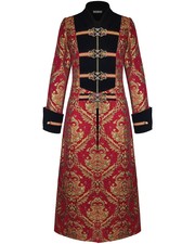 Devil Fashion Mens Long Steampunk Coat Jacket Red Gold Damask Gothic VTG Regency