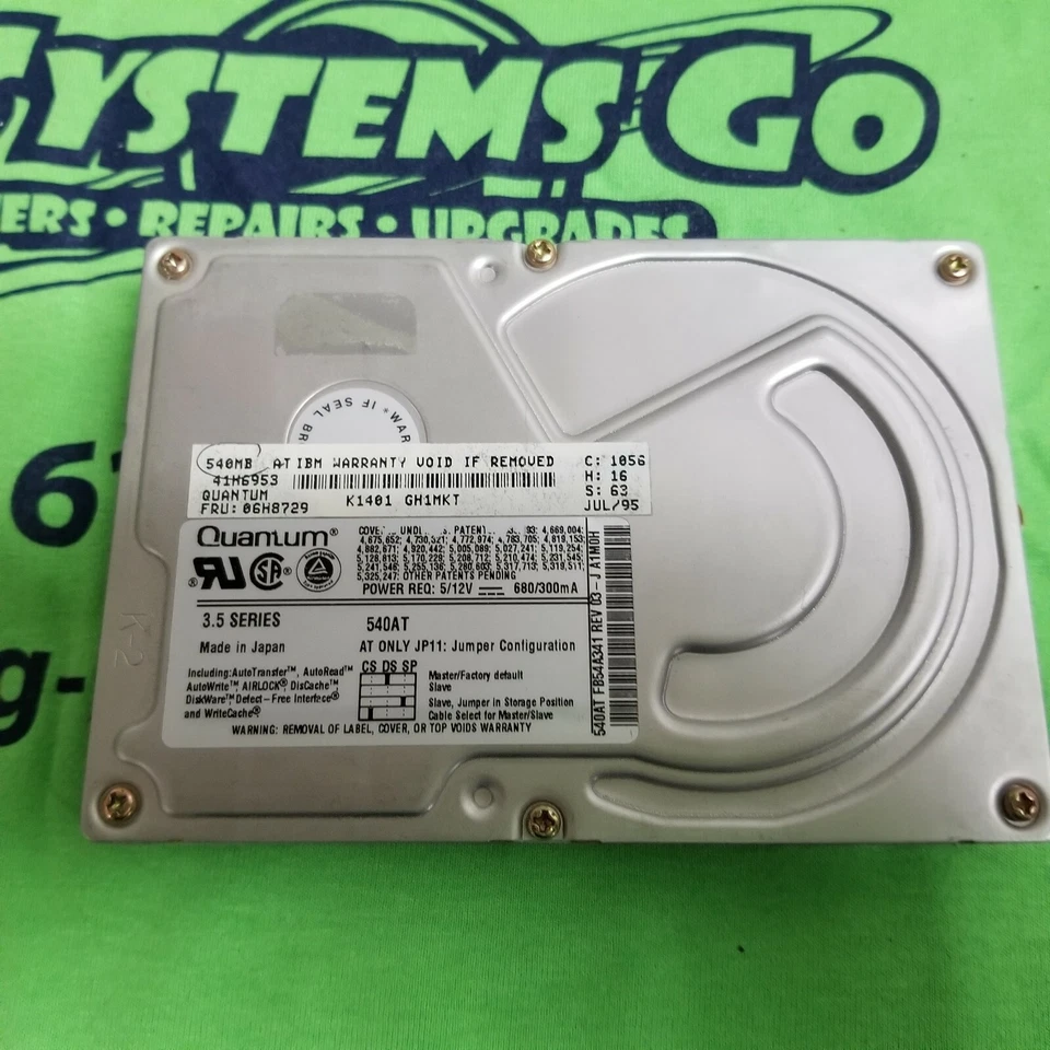 Quantum FB54A341 REV 03 IBM 06H8729 Fireball 540AT 540MB Internal IDE Hard Drive - Image 1 of 1