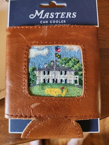 2023 MASTERS Smathers & Branson Leather Can Cooler w/Needlepoint Clubhouse Cover