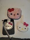 Hello Kitty Pink Seed Bead Zipper Pouch Wallet And Snap Wristlet Baggage Tag