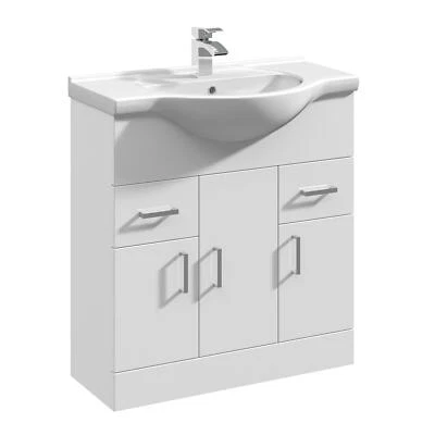 Bathroom Vanity Unit & Under Sink Basin Storage Cupboard Furniture Set White 750