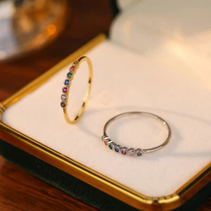 Silber 925 Ring Schmal Zirkonia bunt Blau Lila Grün Rosa Pink Gelb Damen Mädchen - Bild 1 von 9