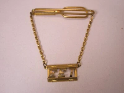 EET Monogram Initial Letter Vintage SWANK Pendant Chain Tie Bar Clip - Image 1 of 4