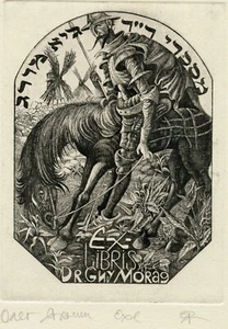 Quijote, alfabeto judío hebreo, impresión artística grabado ex libris por Oleg Yakhnin - Imagen 1 de 3
