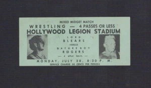 MUY RARO NATURE BOY BUDDY ROGERS vs LORD BLEARS luchador de boletos de lucha completa - Imagen 1 de 1