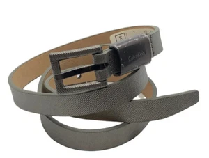 NWT $42 CALVIN KLEIN Gunmetal Silver Belt Large Skinny New - Picture 1 of 6