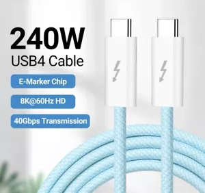 ⚡️Thunderbolt 4 Pro 40Gbps USB4 USB Type C 240W Light Blue Data Cable 6 ft - Picture 1 of 9