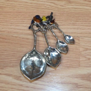 GANZ Silver Tone Leaf Style Measuring Spoons With Multi Color Bird Handles - Picture 1 of 4